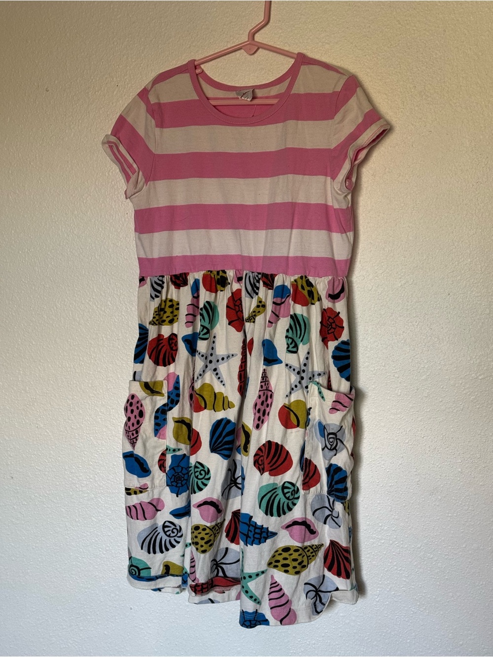 Hanna Andersson Pink & Cream Striped Shell-Print Casual Dress 12